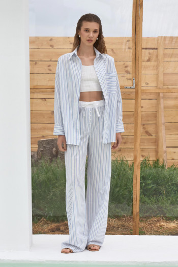 Рубашка oversize в пижамном стиле в полоску 